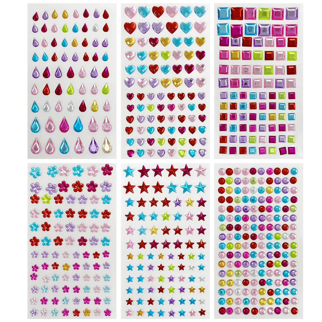 Wrapables Crystal Rhinestone Gem Stickers, Bling Jewel Adhesives for DIY Arts & Crafts, Smartphones, Water Bottles, Sunglass Cases (Set of 6)